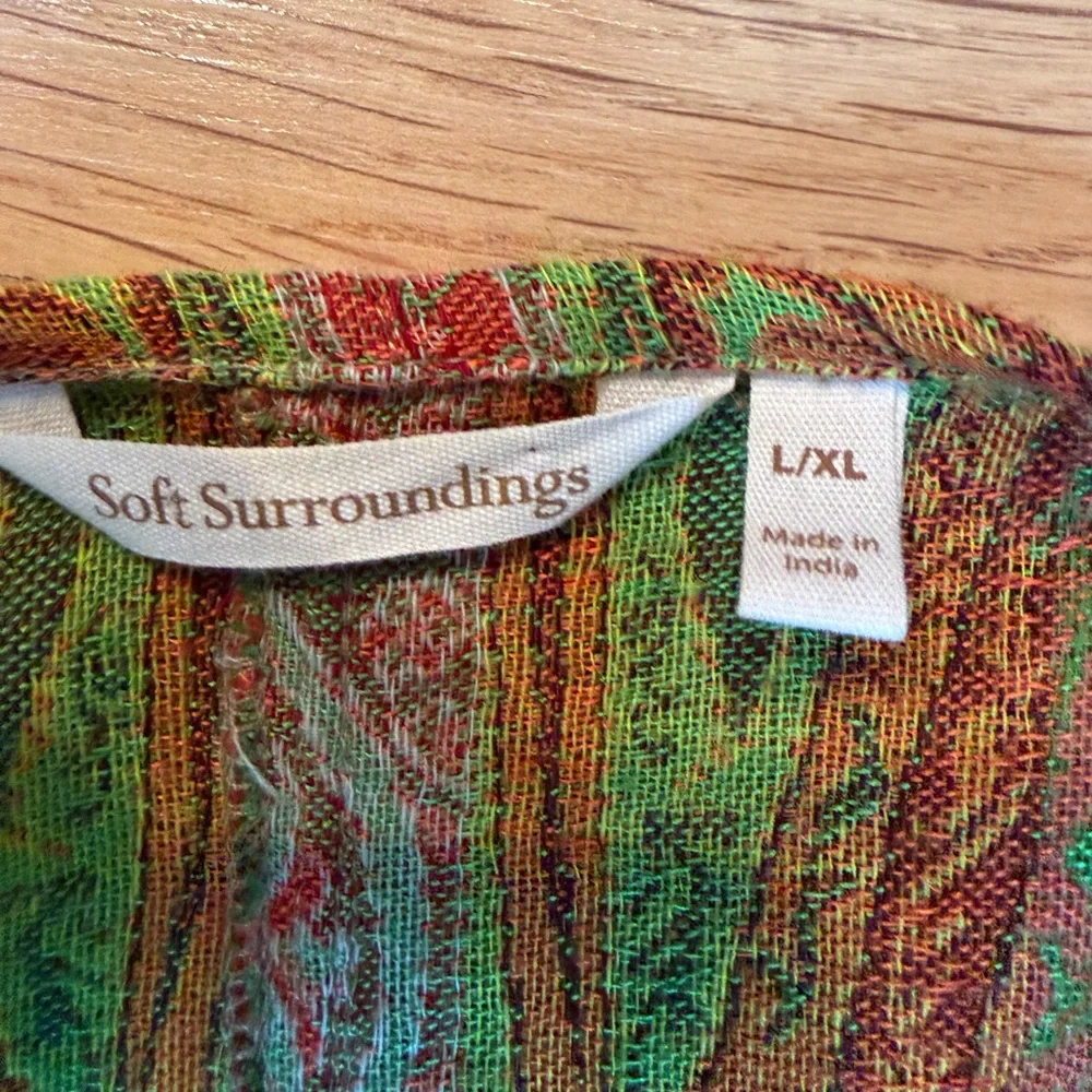 Soft Surroundings Green, Orange, Red and Pink Oasis Wool Open Kimono Size L/XL - Picture 5 of 8